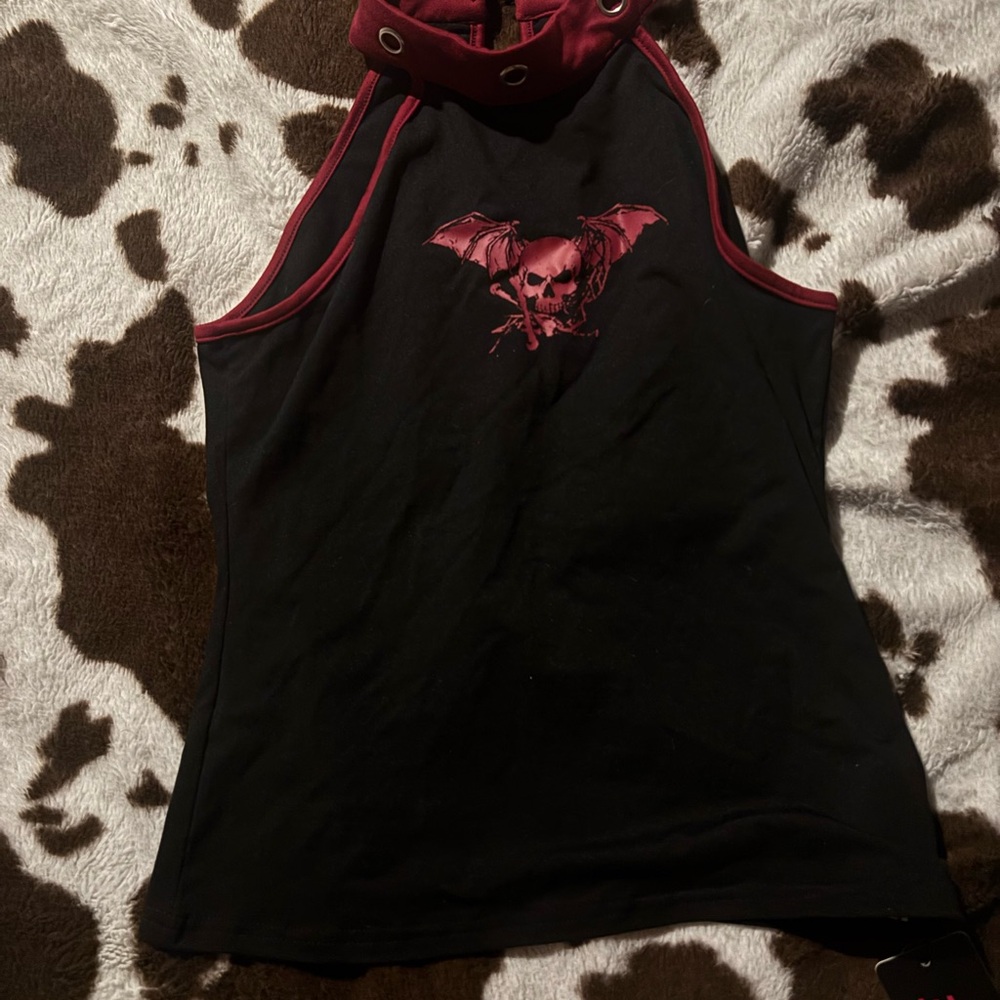 ROMWE Black and Red Bat Skull Tank Top